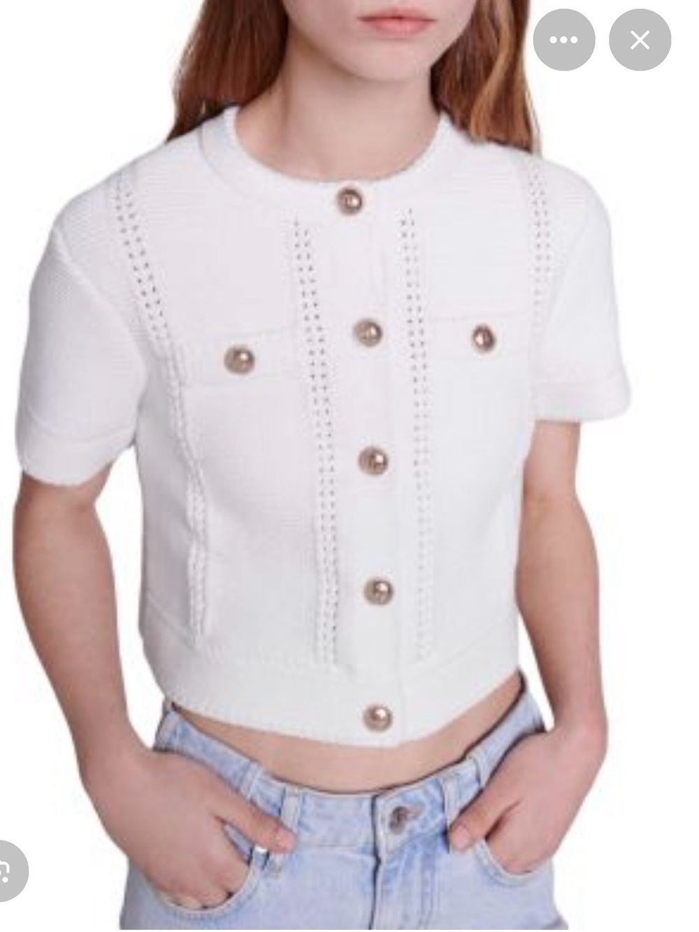 Girls' White Short-Sleeve Button Knit Top